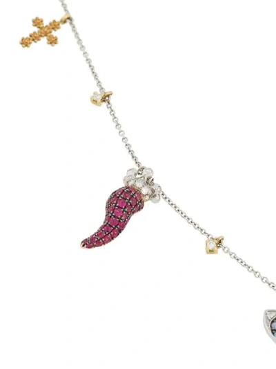18kt white gold and precious stones charm necklace