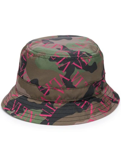 Shop Valentino Camouflage Logo Bucket Hat - Green