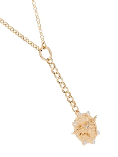 Shop Foundrae Yellow Gold Small Wings Wheel Diamond Embellished Necklace In Metallic