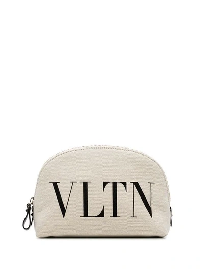 Shop Valentino Vltn Print Make Up Bag In Neutrals