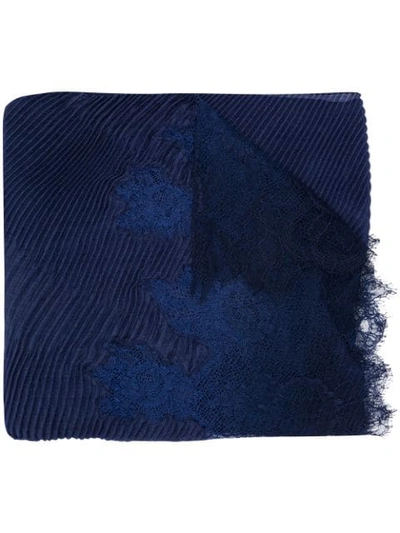 Shop Valentino Lace Detail Scarf In Blue