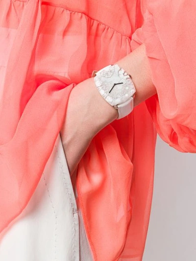 Shop Yunik Flowers Tonneau Watch In White