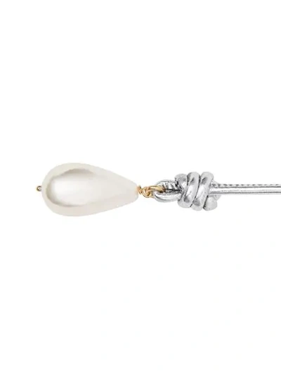 Shop Burberry Faux Pearl Detail Leather Drop Earrings In White