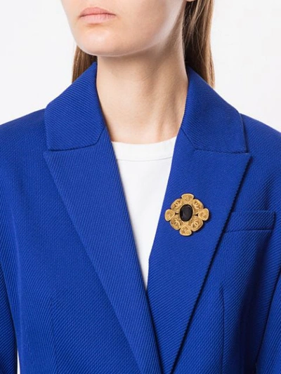 Pre-owned Chanel Geometric Embossed Brooch In Gold