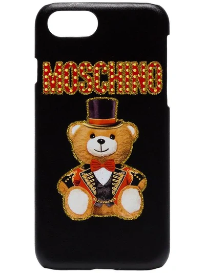 Shop Moschino Black Bear Logo Leather Iphone 8 Case