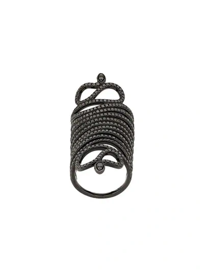 Shop Loree Rodkin Snake Armour Ring In Black Gold
