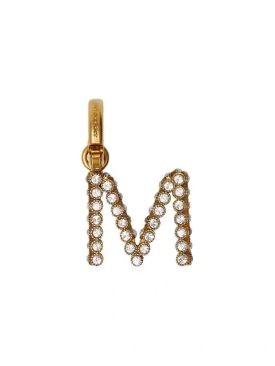 Shop Burberry Crystal ‘m' Alphabet Charm In Gold