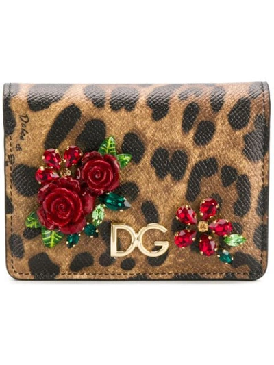 Shop Dolce & Gabbana Rose Appliqué Wallet In Brown