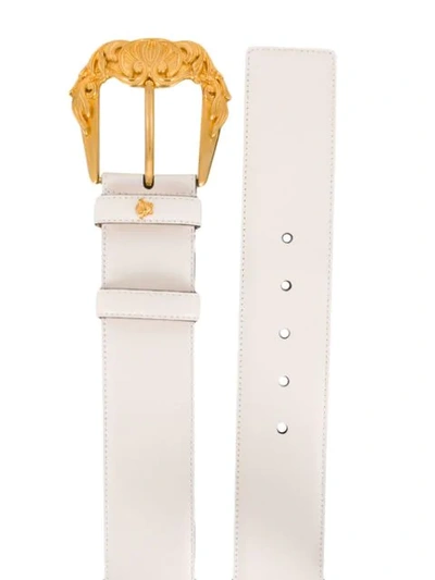 Shop Versace Baroque Buckle Belt In White