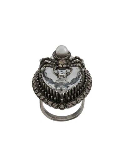 Shop Alexander Mcqueen Crystal Spider Ring In Silver