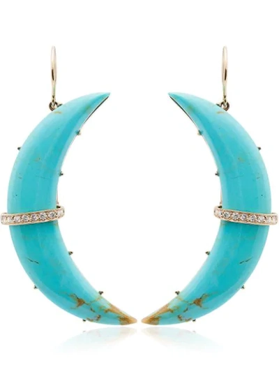 Shop Andrea Fohrman 14k Yellow Gold And Turquoise Crescent Diamond Earrings
