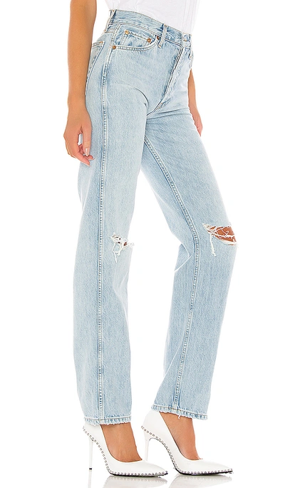 Re/done Cropped Distressed High-rise Straight-leg Jeans In Bleach Destroy