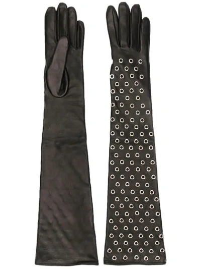 Shop Manokhi Eyelet Embellished Gloves In Black