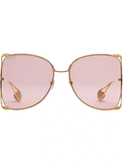 Shop Gucci Oversized Butterfly-frame Sunglasses In Gold