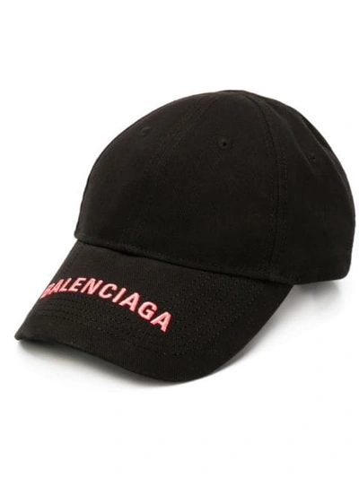 Shop Balenciaga Logo Embroidered Cap In Black