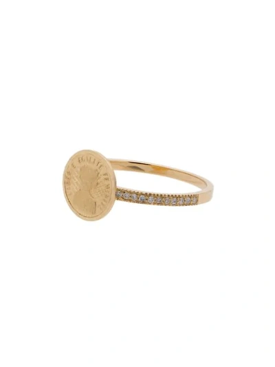 Shop Anissa Kermiche Gold Diamond Embellished 18k Gold Coin Ring In Metallic