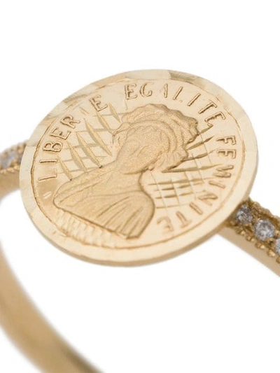 ANISSA KERMICHE GOLD DIAMOND EMBELLISHED 18K GOLD COIN RING - METALLIC