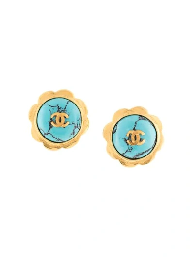 Pre-owned Chanel Stone Floral Cc Earrings - Gold