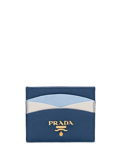 Shop Prada Logo-plaque Panelled Cardholder In Blue