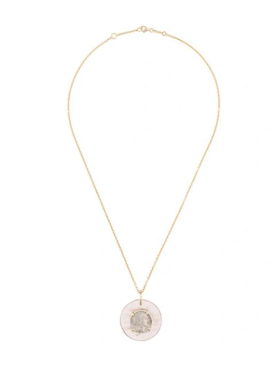 Shop Dubini 18kt Yellow Gold Roma Medallion Necklace In Pink