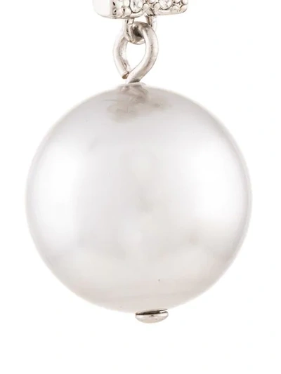 Shop Tory Burch Crystal Logo Pearl Drop Earrings In Silver