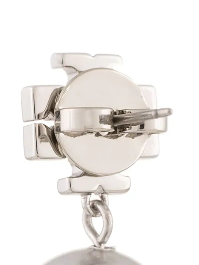 Shop Tory Burch Crystal Logo Pearl Drop Earrings In Silver