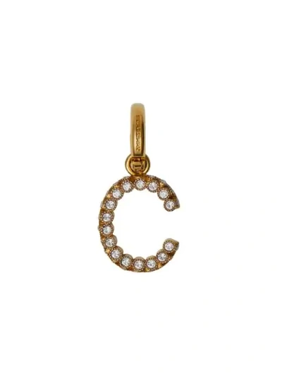 Shop Burberry Crystal ‘c' Alphabet Charm In Gold