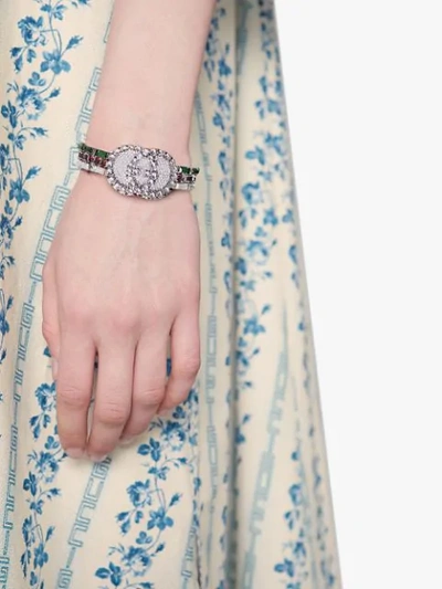 Shop Gucci Crystal Web Bracelet In Silver
