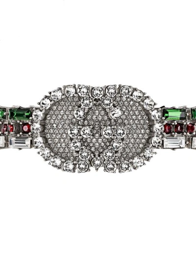 Shop Gucci Crystal Web Bracelet In Silver