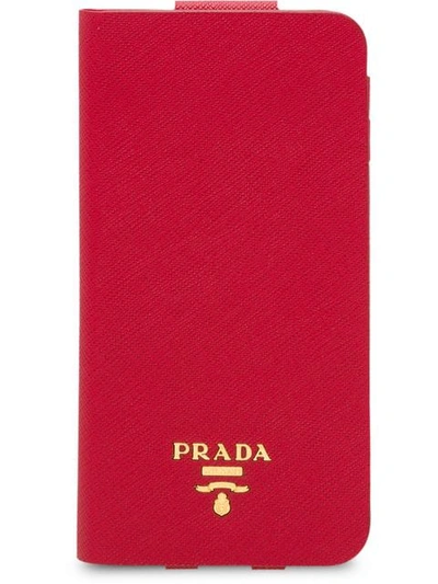 Shop Prada Logo Iphone Case In Red