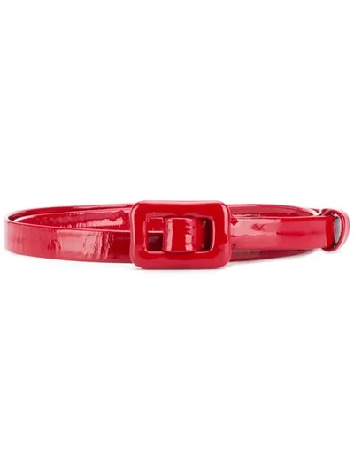 Shop Lanvin High-shine Thin Belt In Red