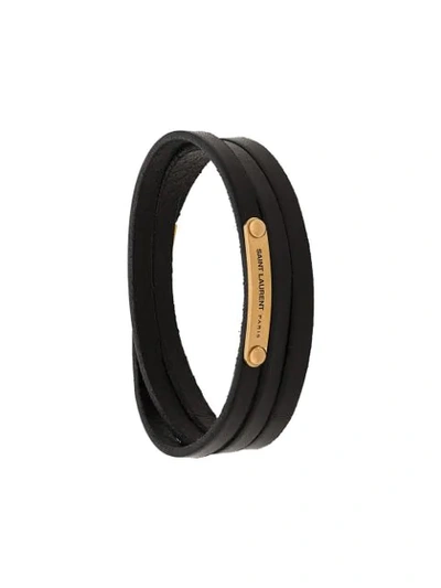 Shop Saint Laurent Id Narrow Wraparound Bracelet In Black