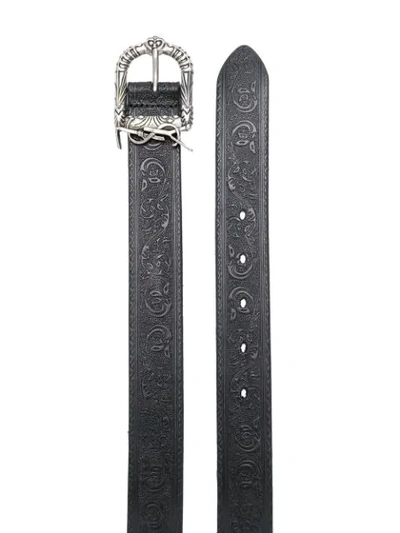 Shop Saint Laurent Embossed Buckle Belt In Black