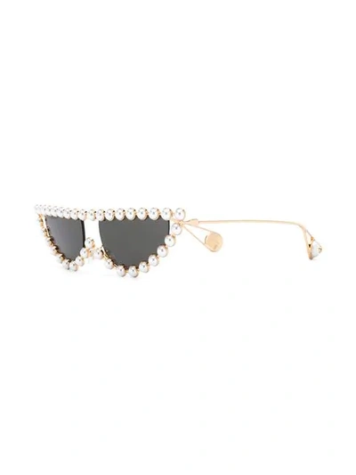 Shop Gucci Pearl Embellished Sunglasses In Gold