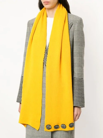 Shop 0711 Button Embellished Knitted Scarf In Yellow