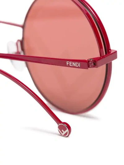 Shop Fendi Logo Lens Round Sunglasses In Red
