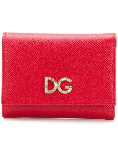 Shop Dolce & Gabbana Foldover Card Wallet In Red