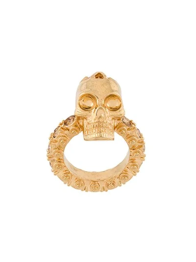Shop Alexander Mcqueen Skull Ring In Metallic