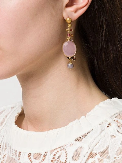 Shop Gas Bijoux Serti Pondicherie Gem Earrings In Pink