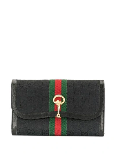 Pre-owned Gucci Gg Pattern Web Detail Wallet In Black