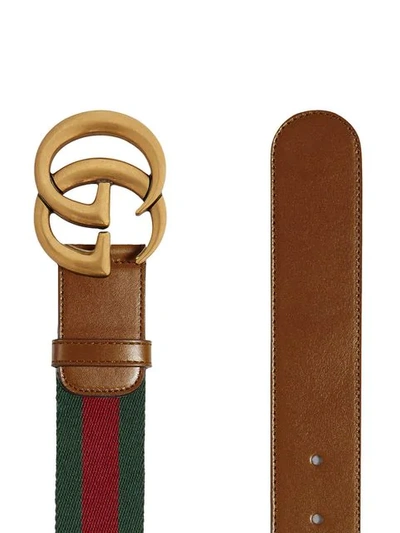 Shop Gucci Double G Buckle Web Belt In Brown