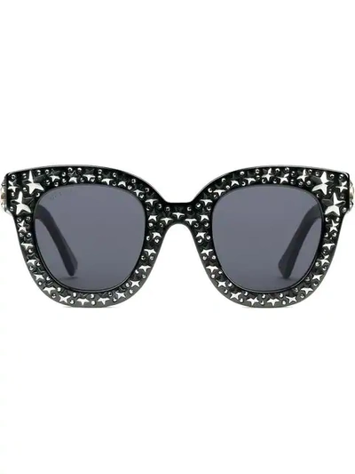 Shop Gucci Star Embellished Sunglasses In Black
