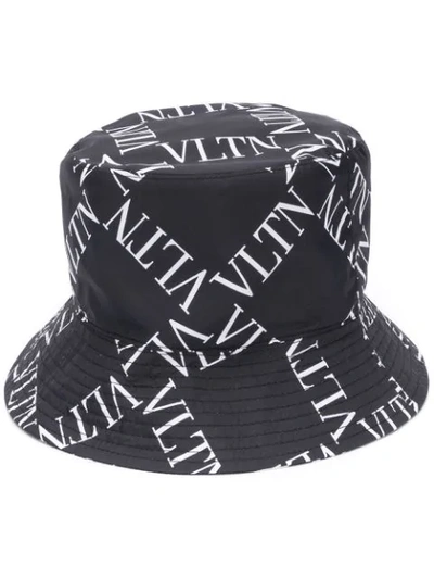 Shop Valentino Vltn Grid Print Bucket Hat In 0ni Black+white