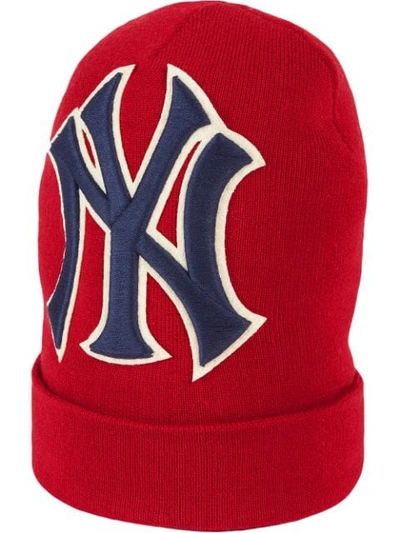 Shop Gucci Wool Hat With Ny Yankees™ Patch In Red