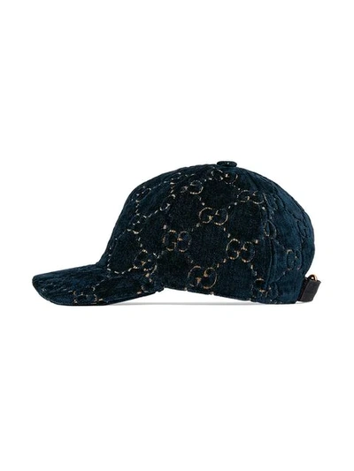 Gucci Gg Embroidered Velvet Baseball Cap In Blue | ModeSens