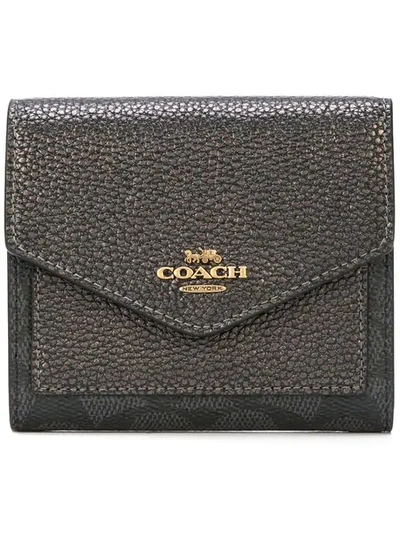 Shop Coach Metallic Colour Block Coated Canvas Signat Wallet In Grey