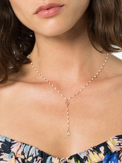Shop Gigi Clozeau 18kt Rose Gold Classic Gigi Madone White Beaded Rosary Necklace