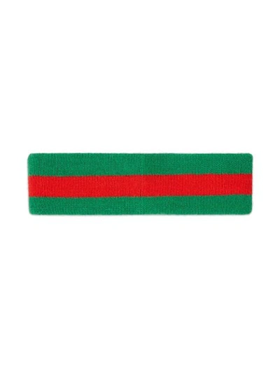 Shop Gucci Green Web Wool Headband With Interlocking G