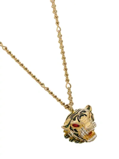 Shop Gucci Tiger Head Pendant Necklace In Metallic