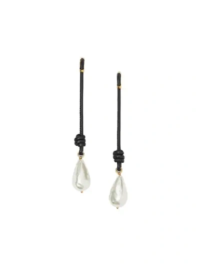 Shop Burberry Faux Pearl Detail Leather Drop Earrings In Gold